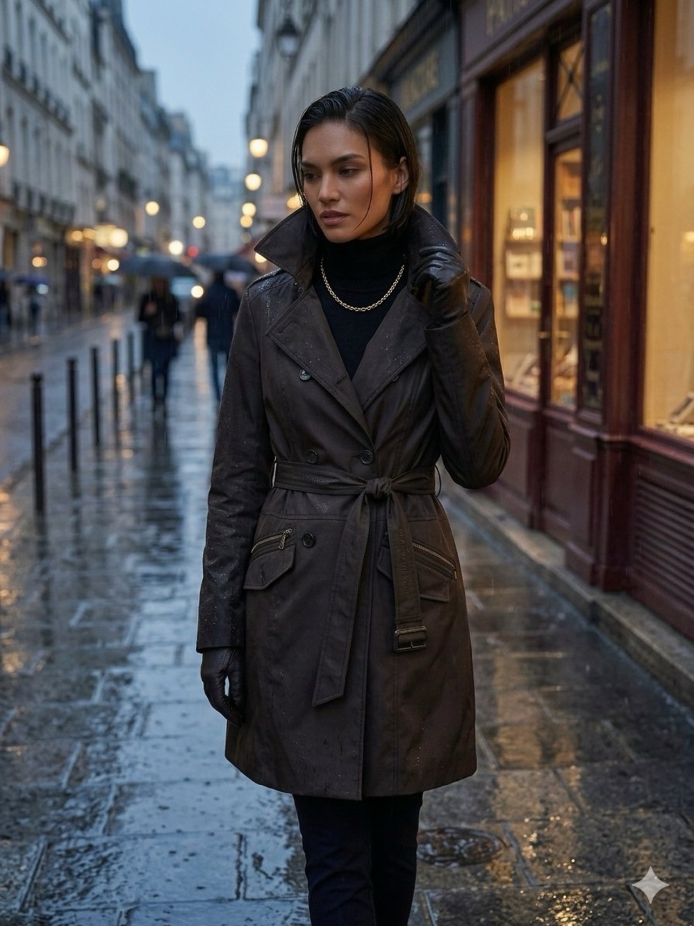 Marc New York Black Double-Breasted Trench Coat with Belt